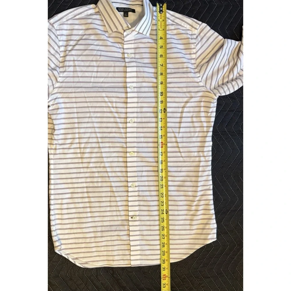Banana Republic Shirt Mens M Tailored Slim Fit Non-Iron White Burgundy Stripe